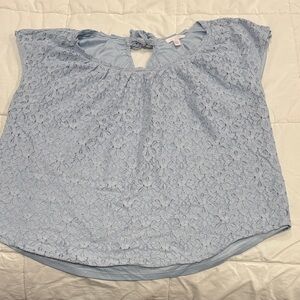 LC Lauren Conrad Sky Blue Floral Lace Blouse